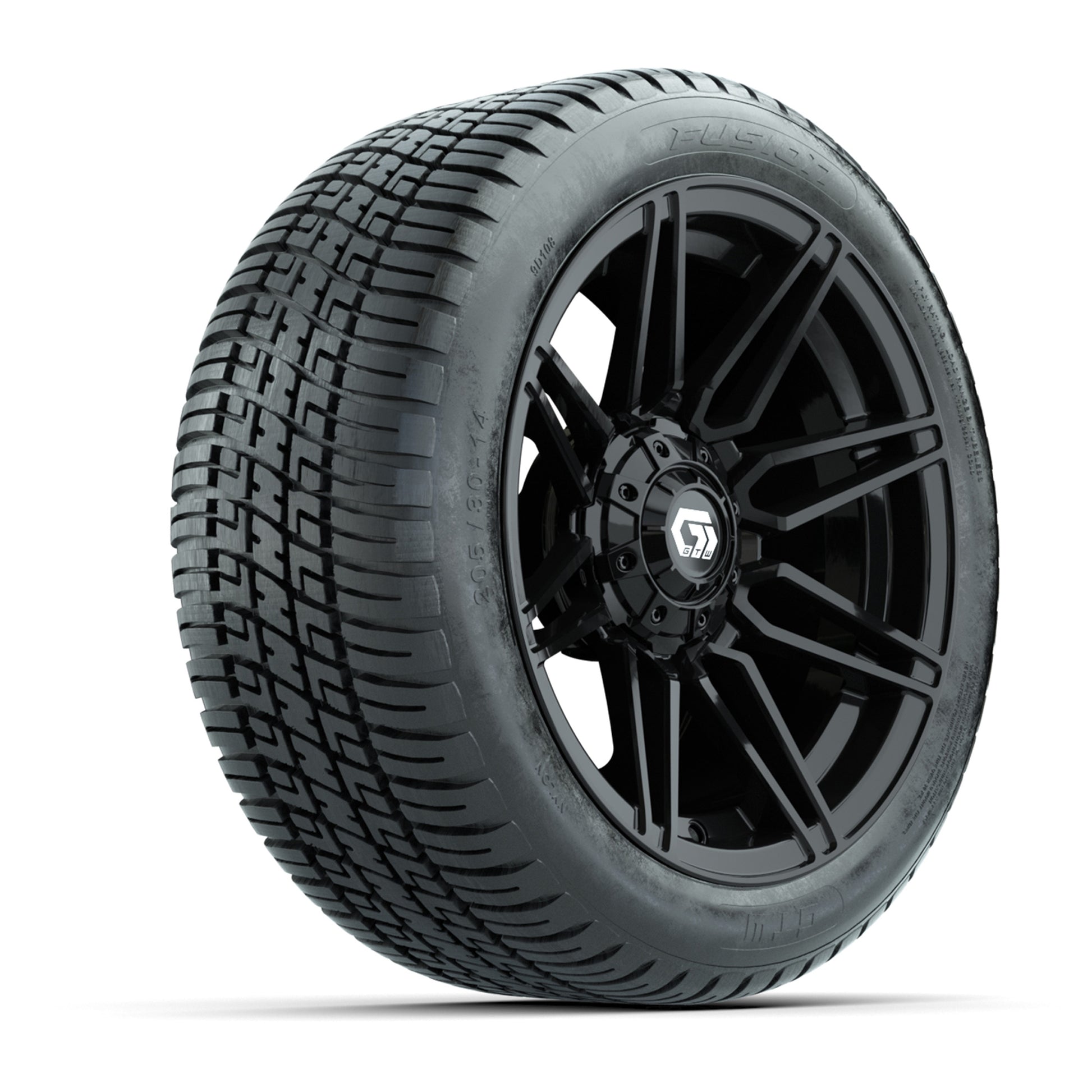 GTW® Stealth Gloss Black 14 in Wheels with 205/30-14 Fusion Street Tires – Full Set