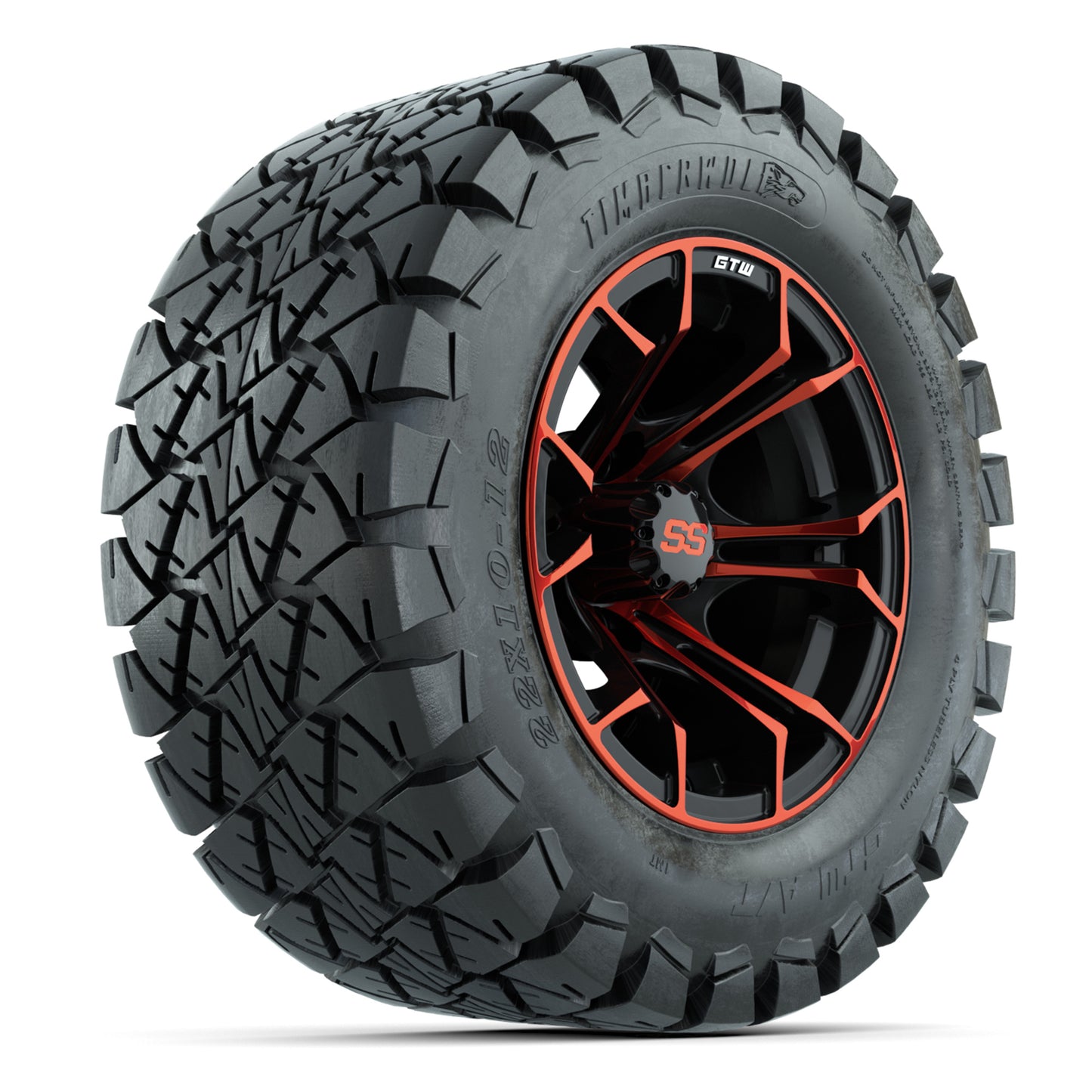 GTW® Spyder Black/Red 12 in Wheels with 22X10-12 Timberwolf All-Terrain Tires – Full Set