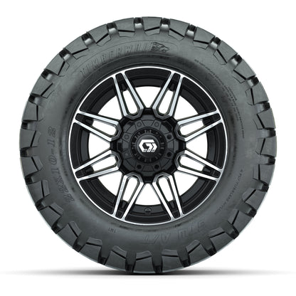 GTW® Stealth Black/Machined 12 in Wheels with 22x10-12 Timberwolf All-Terrain Tires – Full Set