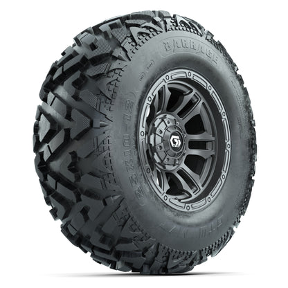 GTW® Shogun Gunmetal 12 in Wheels with 25X10-12 Barrage Mud Tires – Full Set