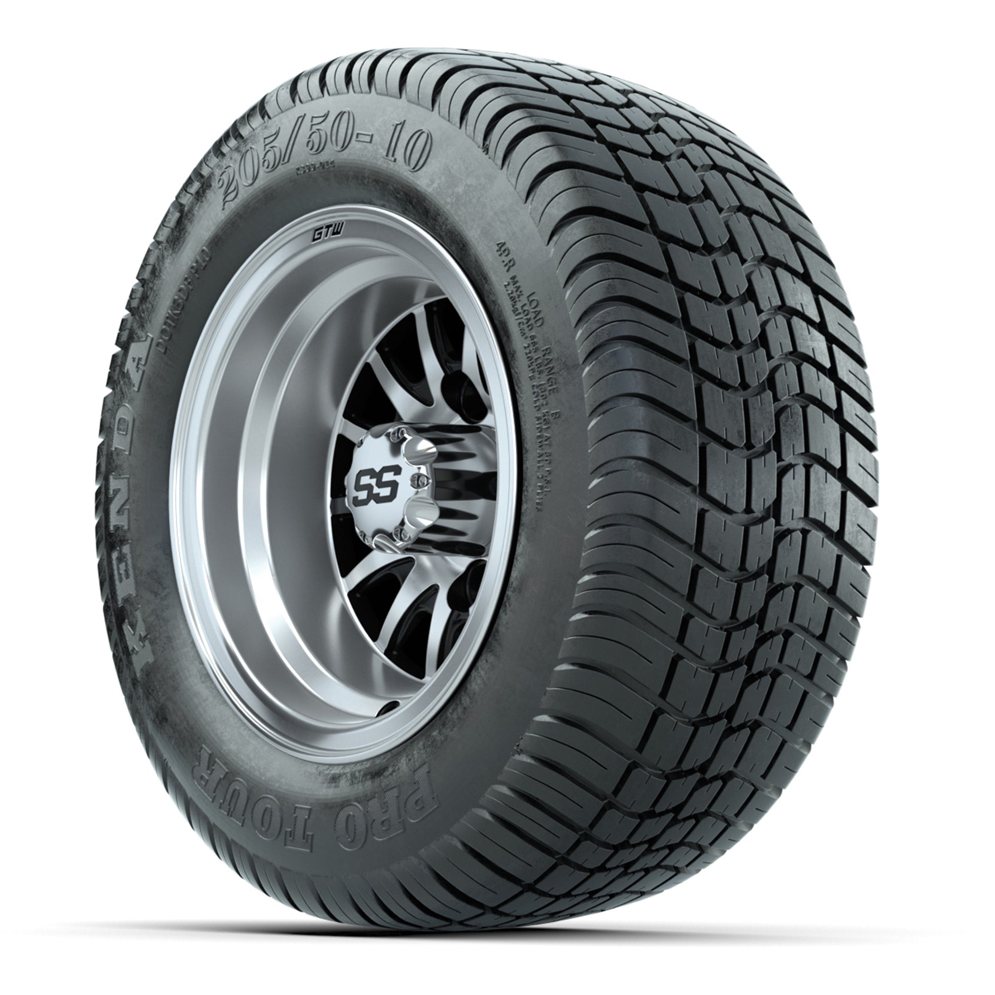 GTW Medusa Black/Machined 10 in Wheels with 205/50-10 Kenda Pro Tour Street Tires – Full Set