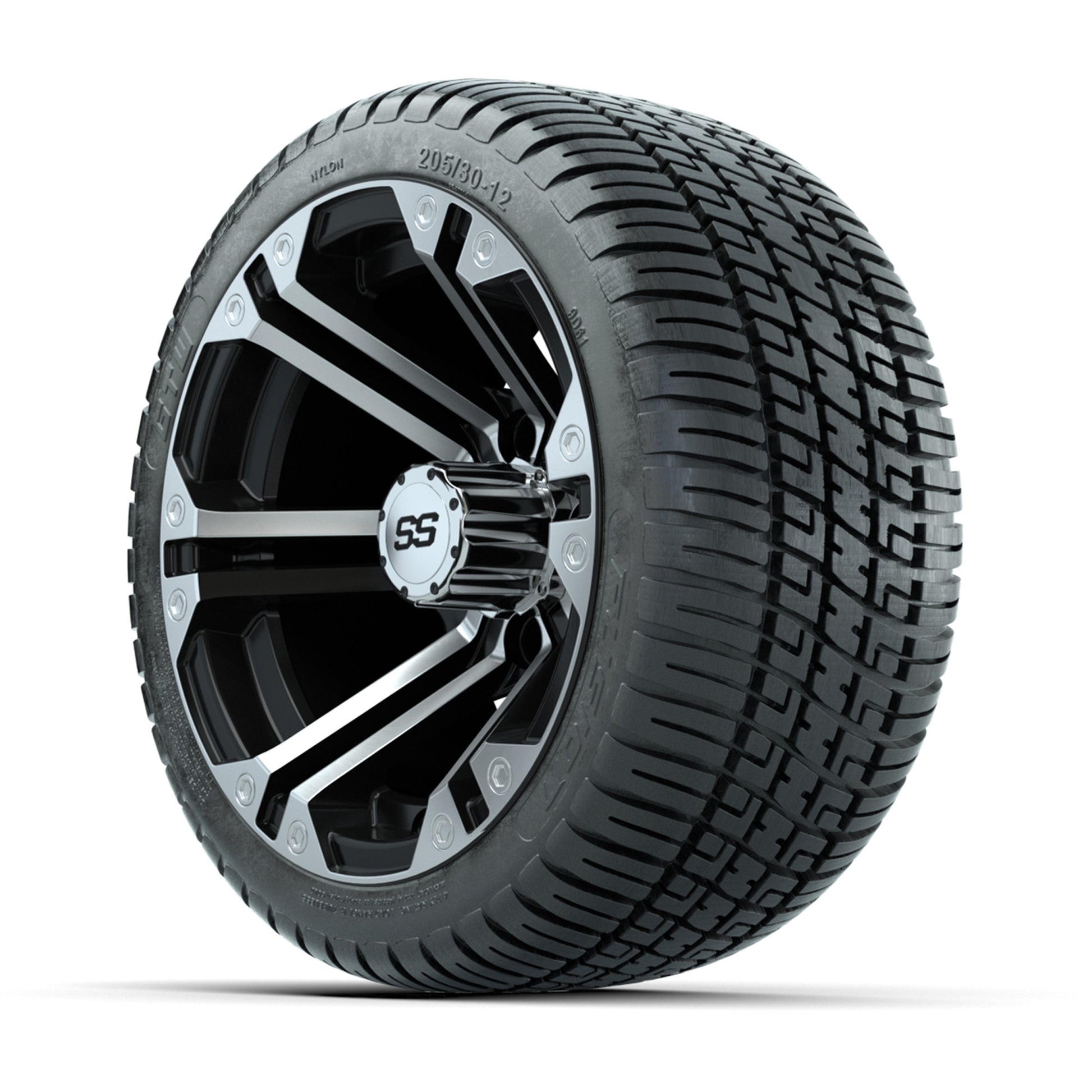 GTW Specter Black/Machined 12 in Wheels with 205/30-12 Fusion Street Tires - Full Set