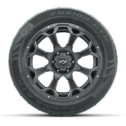 GTW® Raven Matte Gray/Ball Milled 14 in Wheels with 255/45-R14 Fusion GTR Steel Belt Radial Street Tires – Full Set