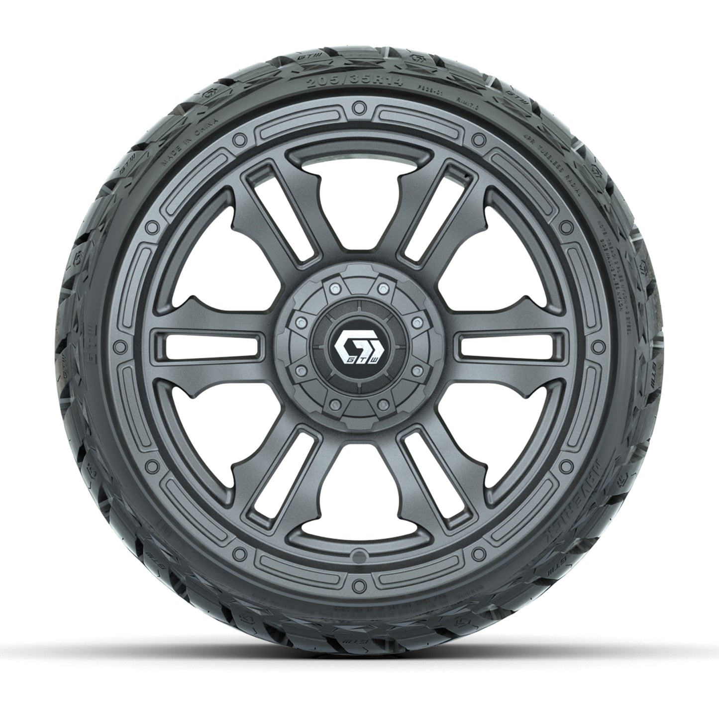 GTW Shogun Gloss Gunmetal 14 in Wheels with 205/35-R14 Maverick Low-Profile All-Terrain Tires – Full Set