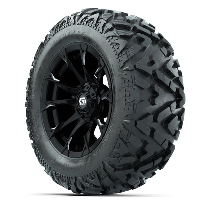 GTW Diablo Gloss Black/Machined 14 in Wheels with 25x10-14 Barrage Mud Tires – Full Set