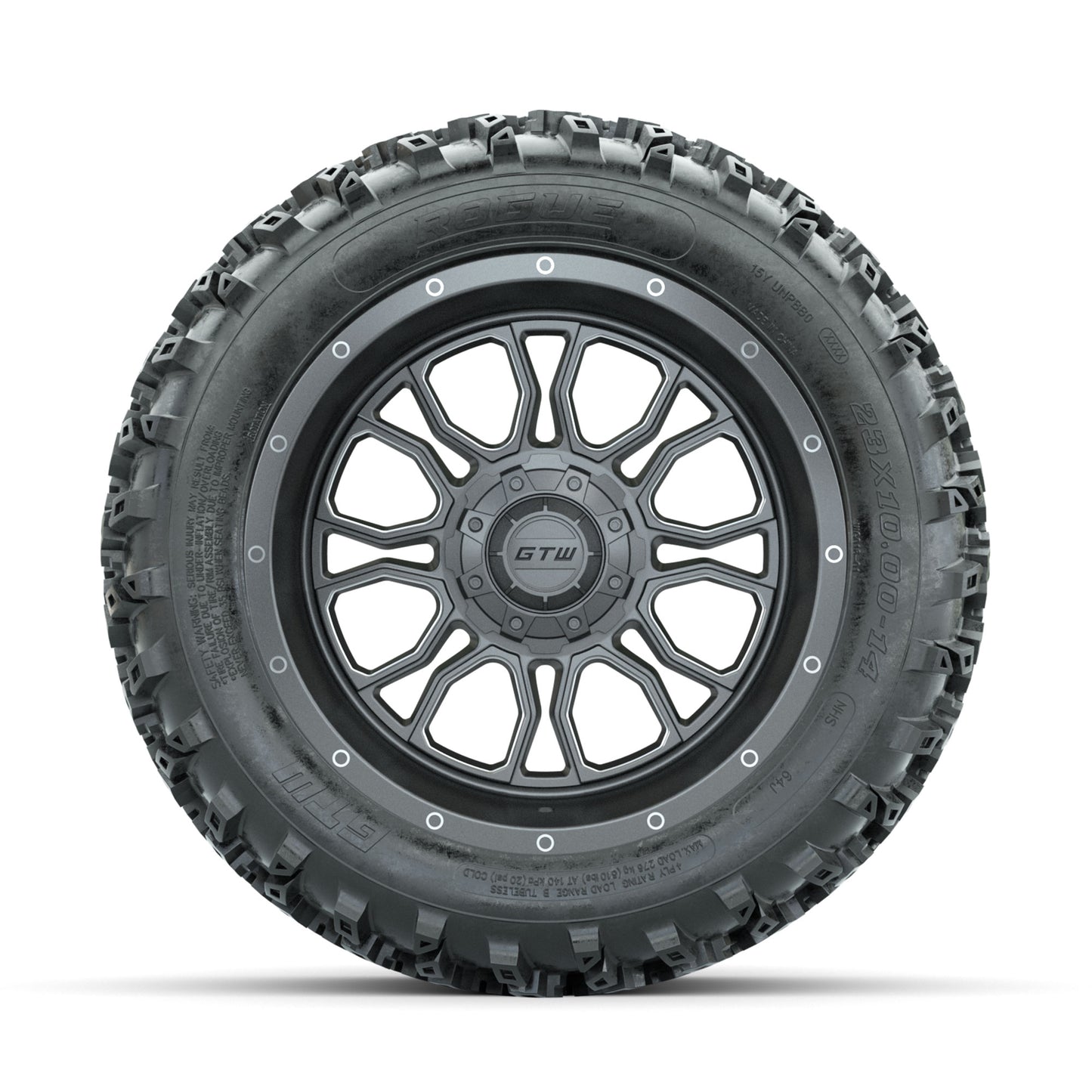 GTW Volt Gunmetal/Machined 14 in Wheels with 23x10.00-14 Rogue All Terrain Tires - Full Set