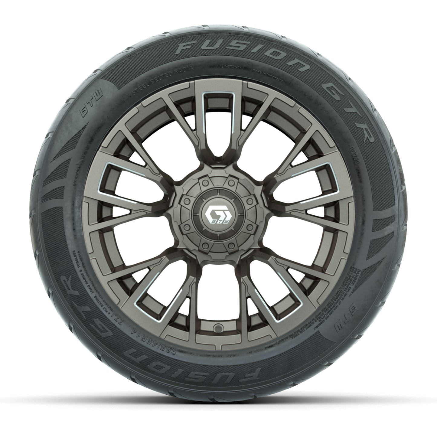 GTW® Vandal Bronze/Machined 14 in Wheels with 255/45-R14 Fusion GTR Steel Belt Radial Street Tires – Full Set