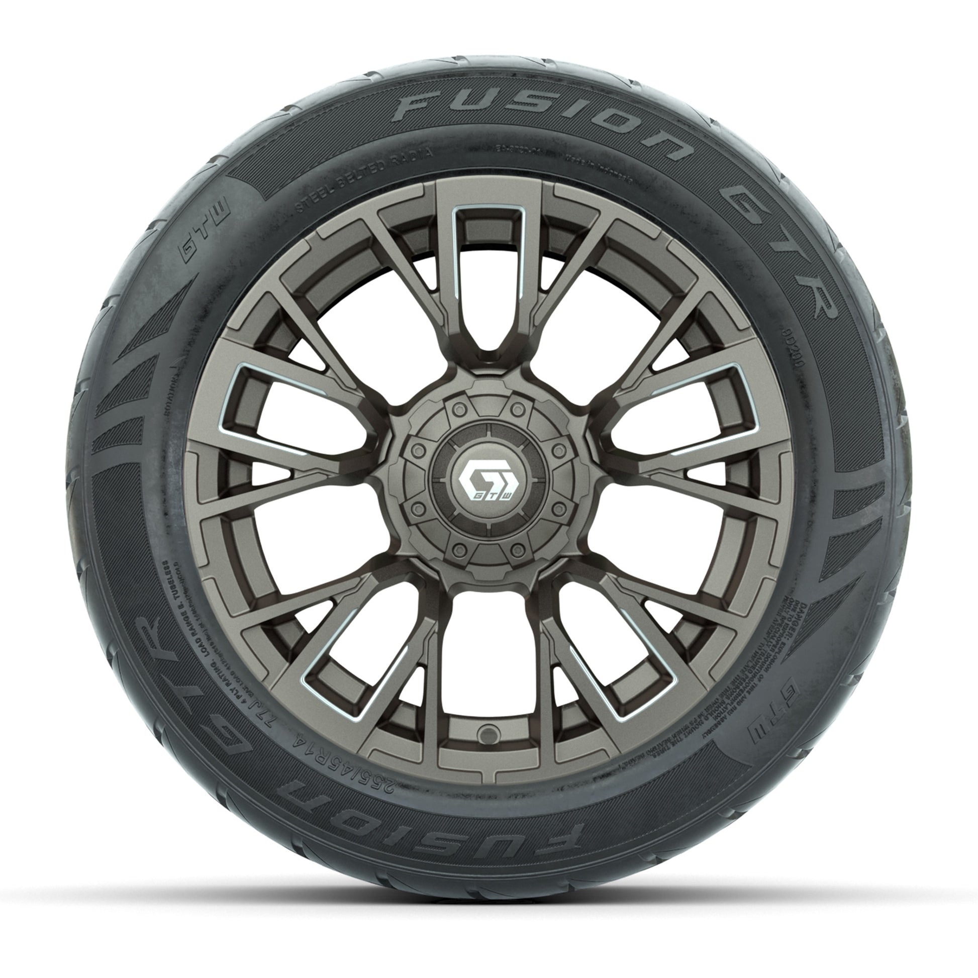 GTW® Vandal Bronze/Machined 14 in Wheels with 255/45-R14 Fusion GTR Steel Belt Radial Street Tires – Full Set