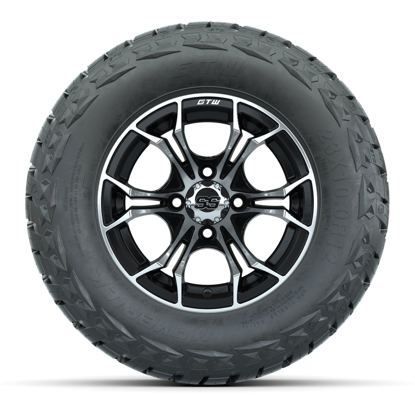 GTW Spyder Black/Machined 12 in Wheels with 23x10.00-R12 Maverick All-Terrain Tires – Full Set