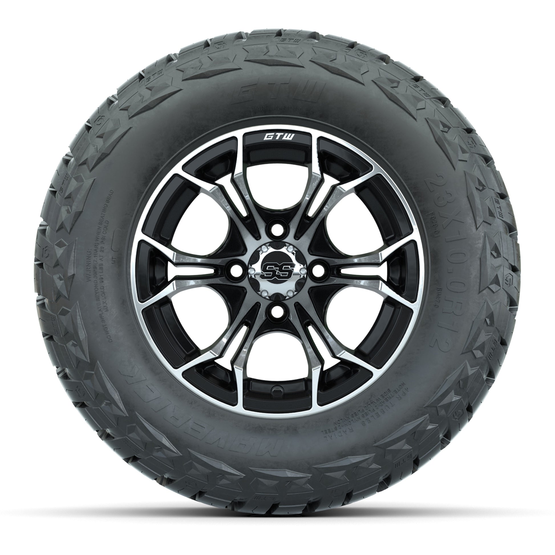 GTW Spyder Black/Machined 12 in Wheels with 23x10.00-R12 Maverick All-Terrain Tires – Full Set