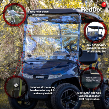 RedDot EZGO RXV with Blow Molded Top Clear DOT Folding Windshield (Years 2024-Up)
