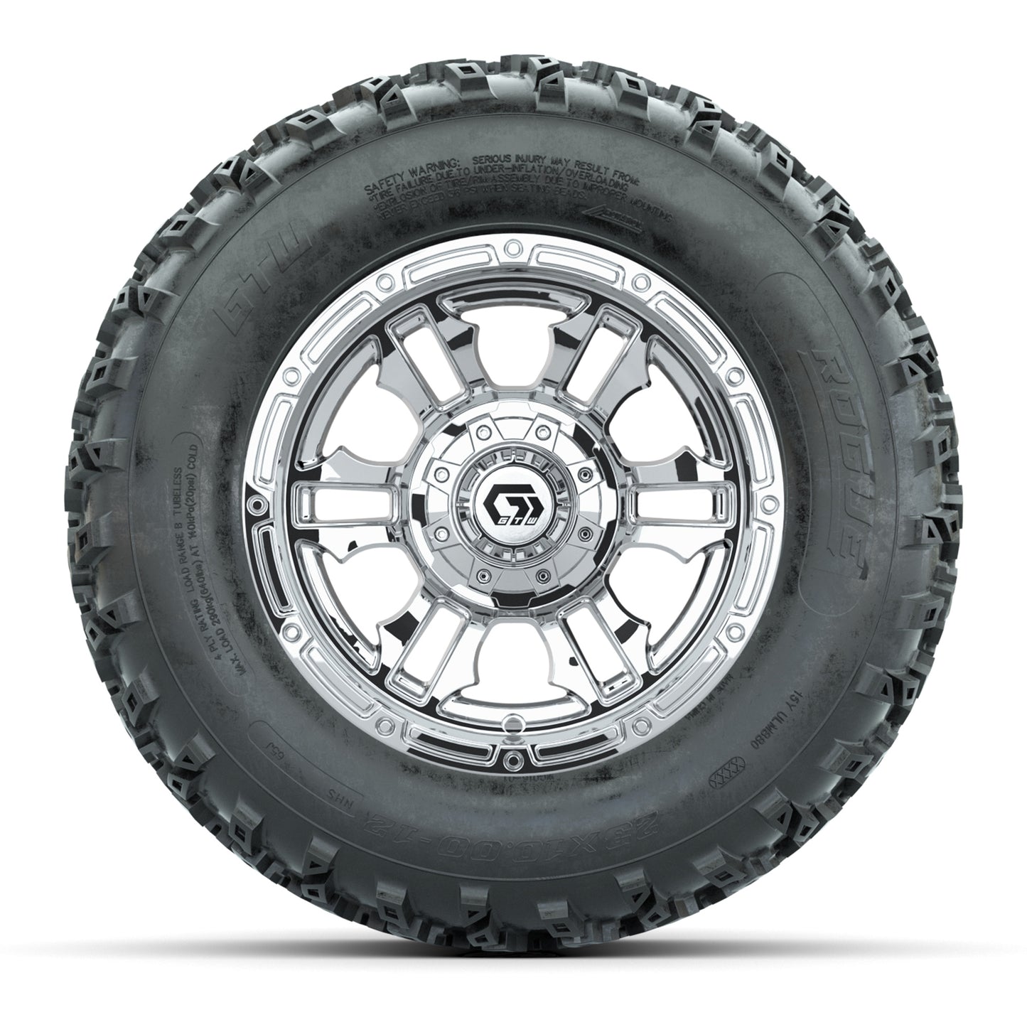 GTW® Shogun Chrome 12 in Wheels with 23X10.00-12 Rogue All-Terrain Tires – Full Set