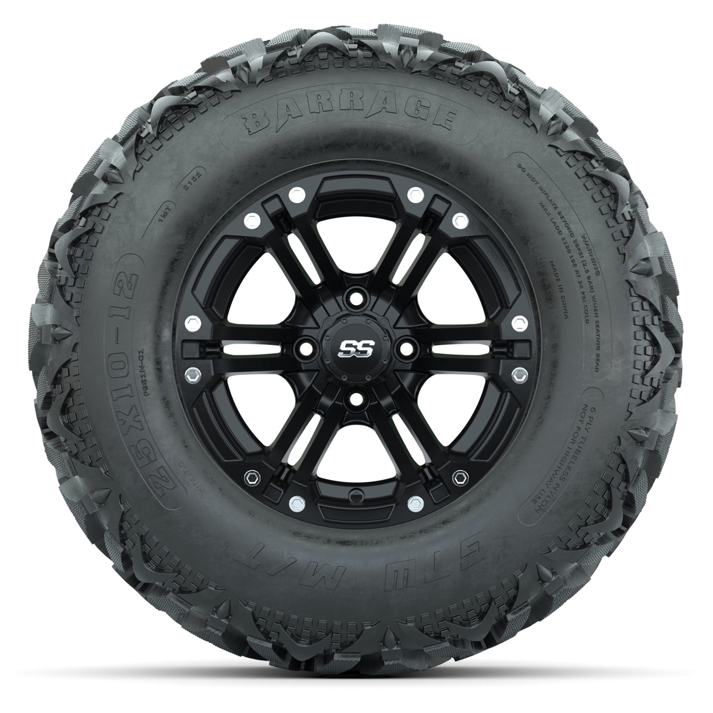 GTW® Specter Matte Black 12 in Wheels with 25X10-12 Barrage Mud Tires – Full Set
