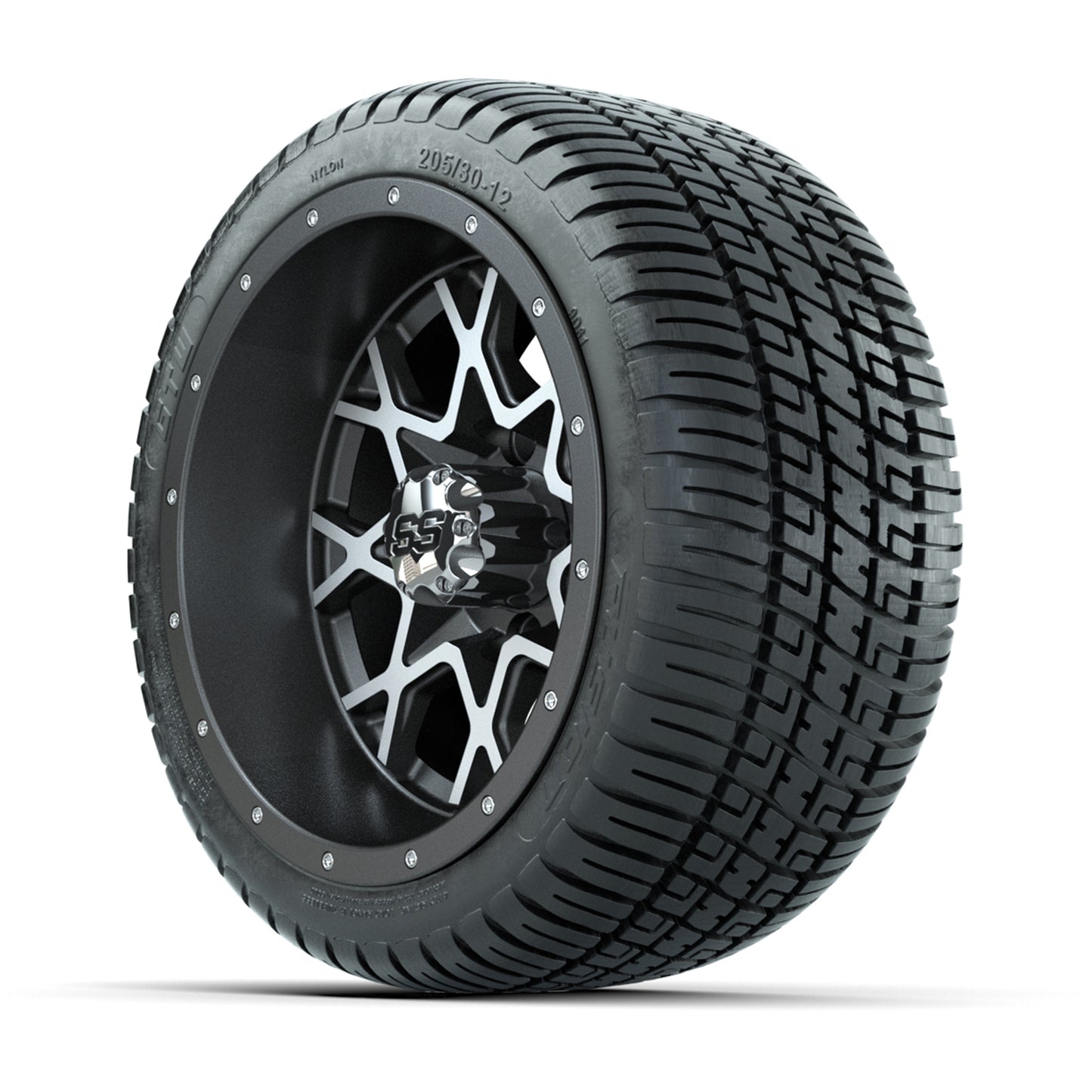 Set of (4) 12 in GTW Vortex Wheels with 205/30-12 GTW Fusion Street Tires