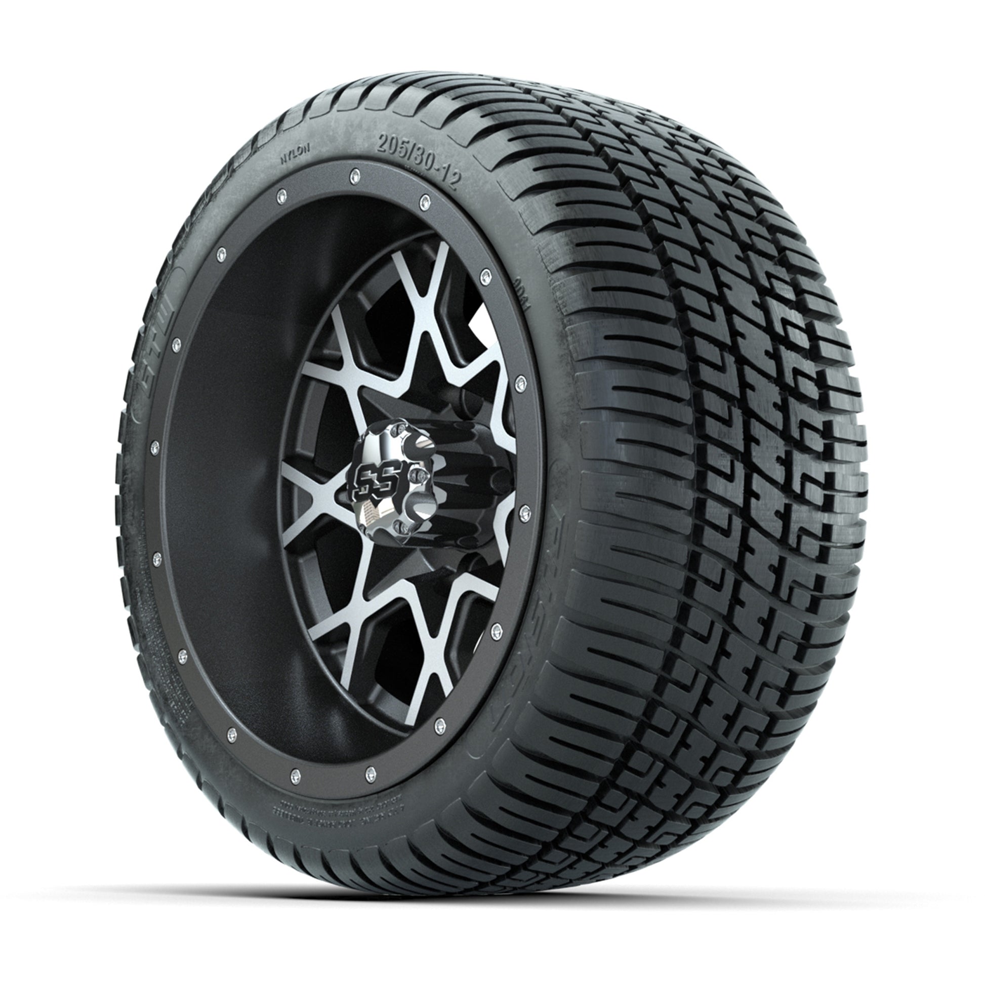 Set of (4) 12 in GTW Vortex Wheels with 205/30-12 GTW Fusion Street Tires