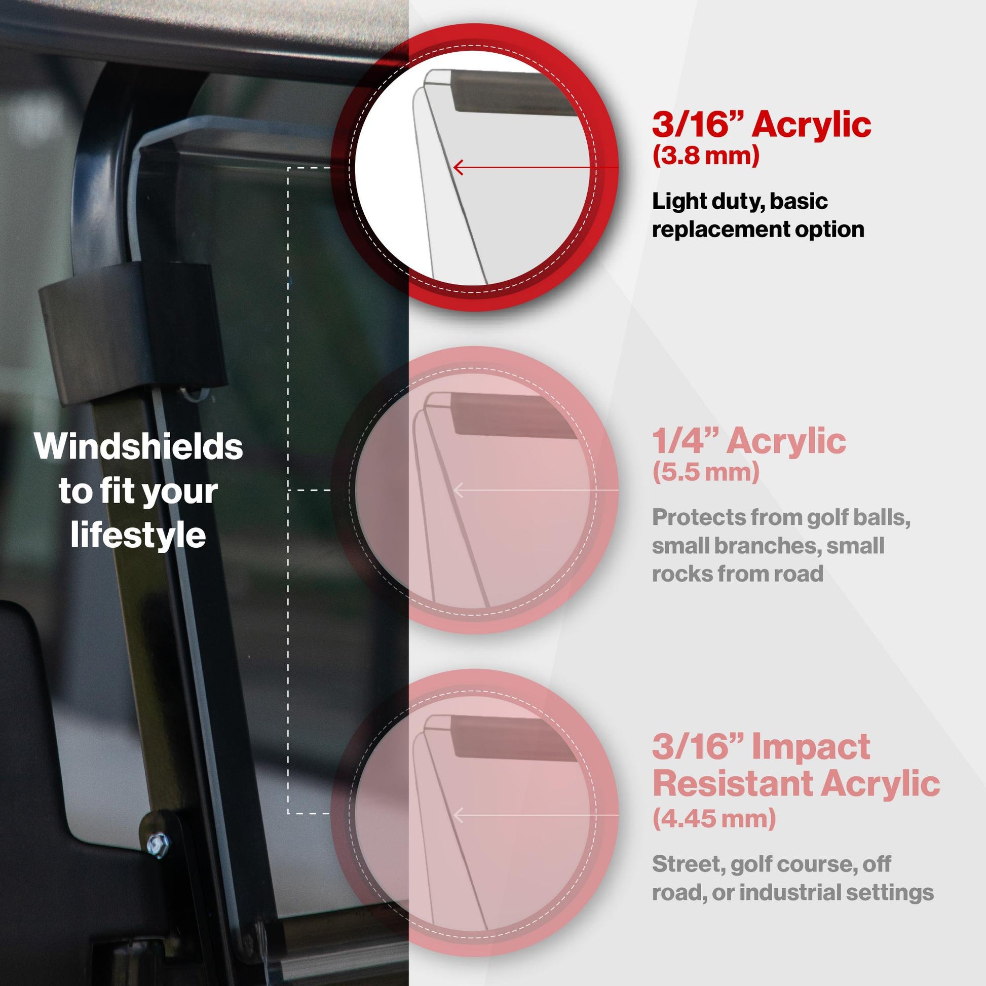 RedDot EZGO RXV with Blow Molded Top Clear Folding Windshield (Years 2024-Up)