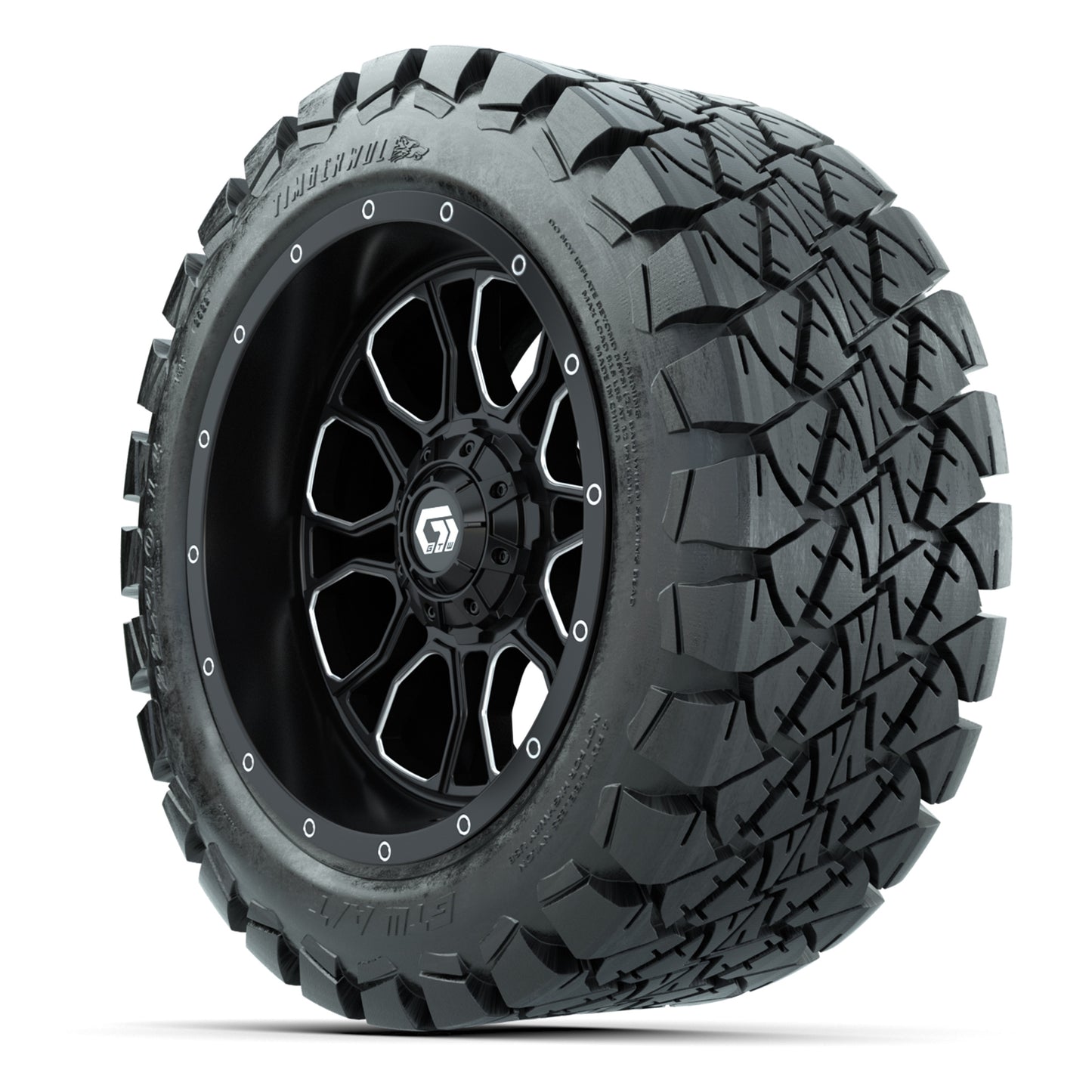 GTW Volt Black/Machined 14 in Wheels with 22X10-14 Timberwolf All-Terrain Tires – Full Set