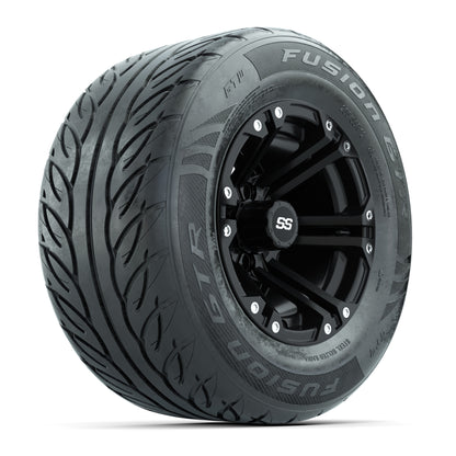 GTW® Specter Matte Black 12 in Wheels with 255/55-R12 Fusion GTR Steel Belt Radial Street Tires – Full Set