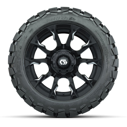 GTW® Diablo Gloss Black/Machined 14 in Wheels with 22x10-14 Timberwolf All-Terrain Tires – Full Set