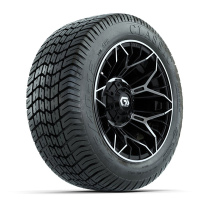 GTW® Stellar Black/Machined 12 in Wheels with 215/40-12 Excel Classic Street Tires – Full Set