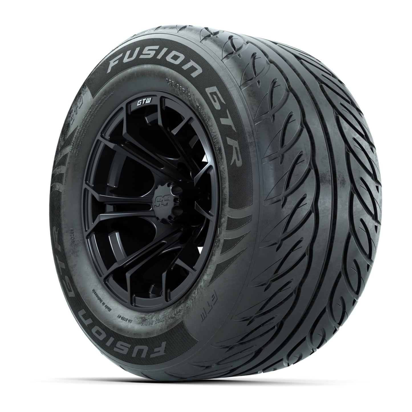 GTW® Spyder Matte Black 12 in Wheels with 255/55-R12 Fusion GTR Steel Belt Radial Street Tires – Full Set