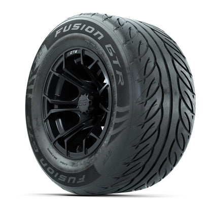 GTW® Spyder Matte Black 12 in Wheels with 255/55-R12 Fusion GTR Steel Belt Radial Street Tires – Full Set