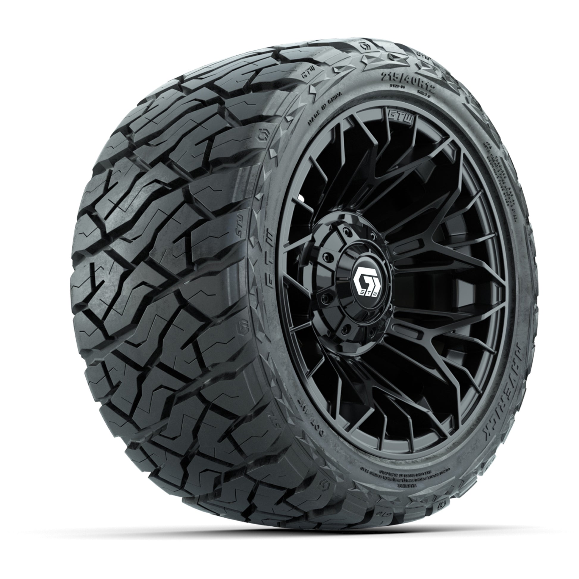 GTW Stellar Black 12 in Wheels with 215/40-R12 Maverick Low-Profile All-Terrain Tires - Full Set