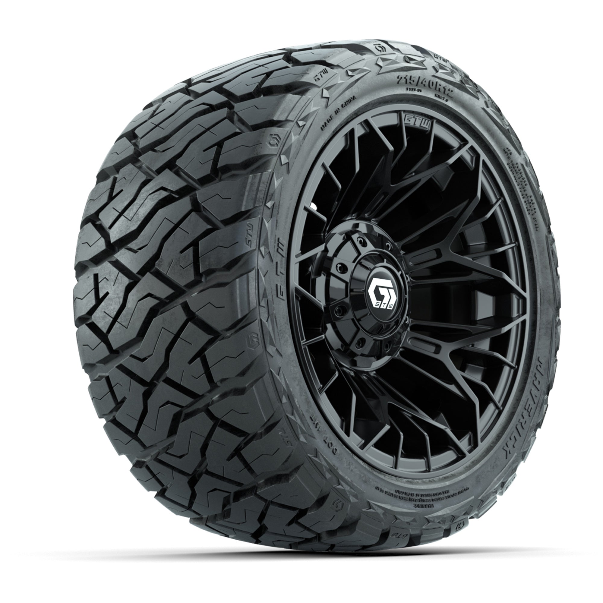 GTW Stellar Black 12 in Wheels with 215/40-R12 Maverick Low-Profile All-Terrain Tires - Full Set