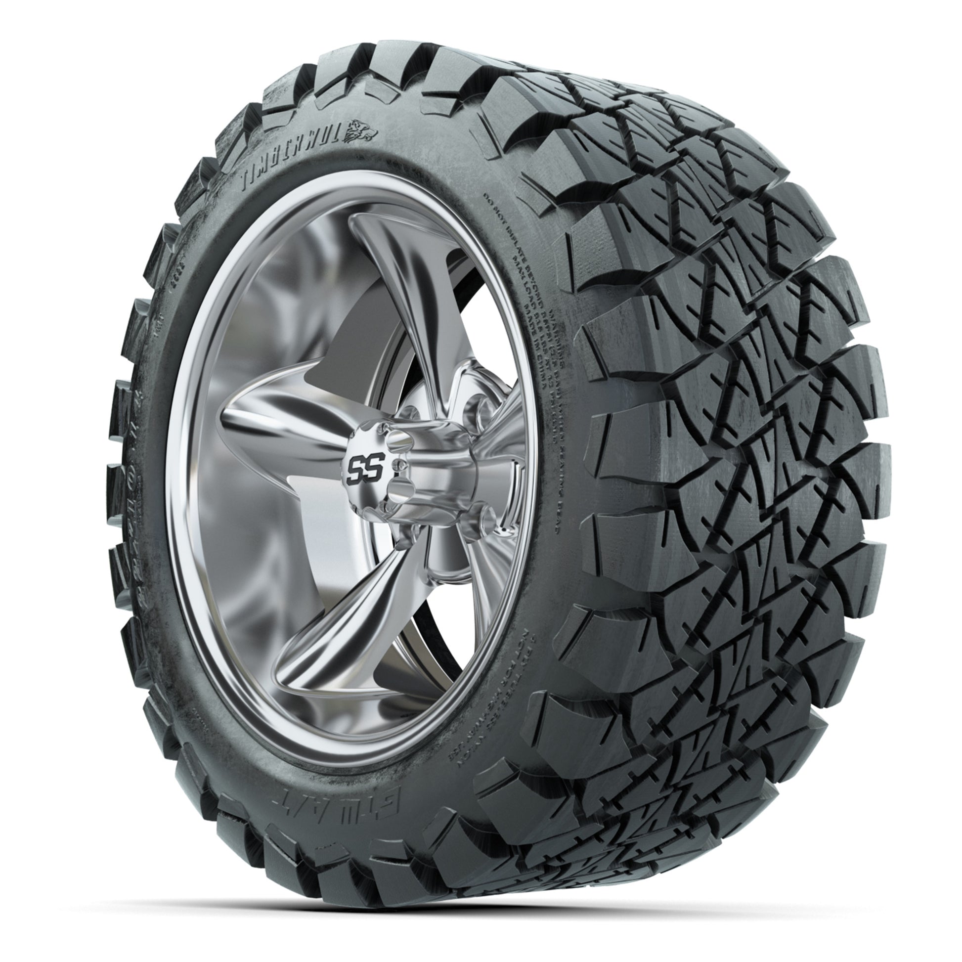 GTW Godfather Chrome 14 in Wheels with 22X10-14 Timberwolf All-Terrain Tires – Full Set