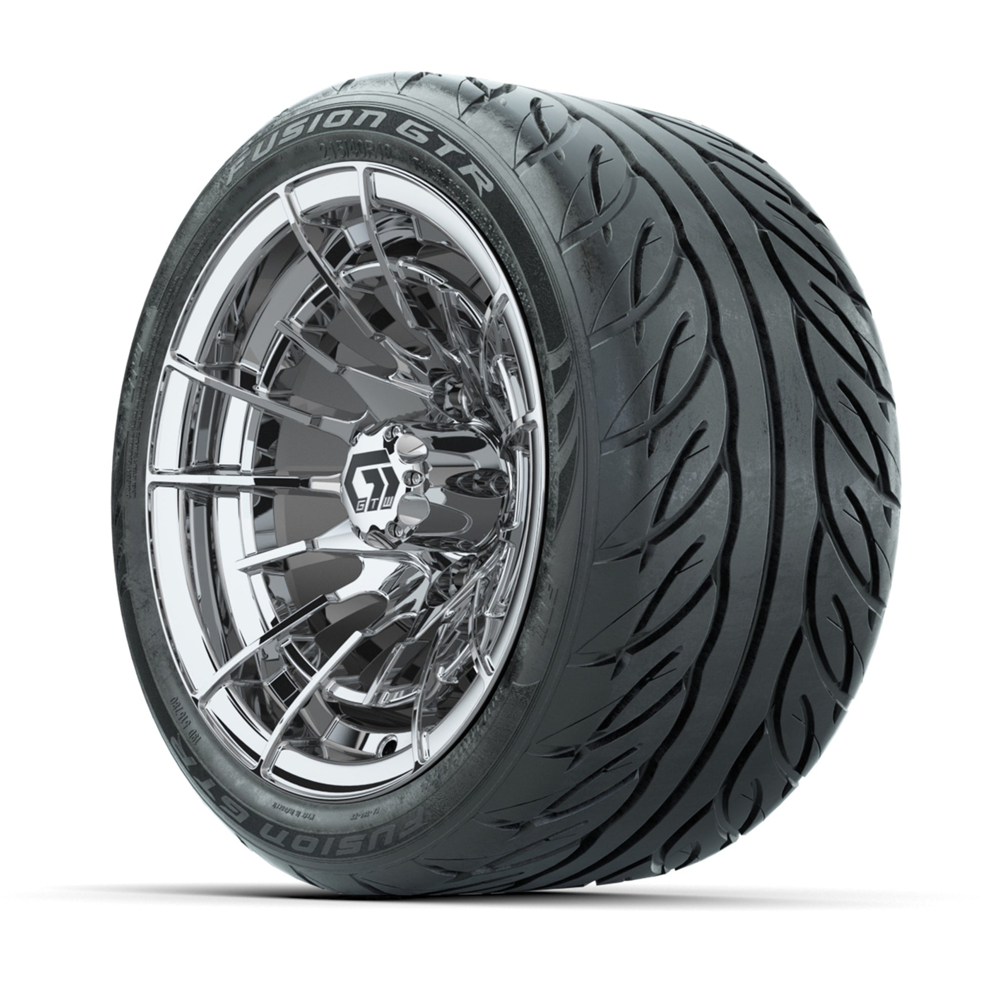 GTW® Boost Chrome 12 in Wheels with 215/40-R12 Fusion GTR Steel Belt Radial Street Tires – Full Set