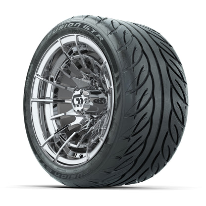 GTW® Boost Chrome 12 in Wheels with 215/40-R12 Fusion GTR Steel Belt Radial Street Tires – Full Set