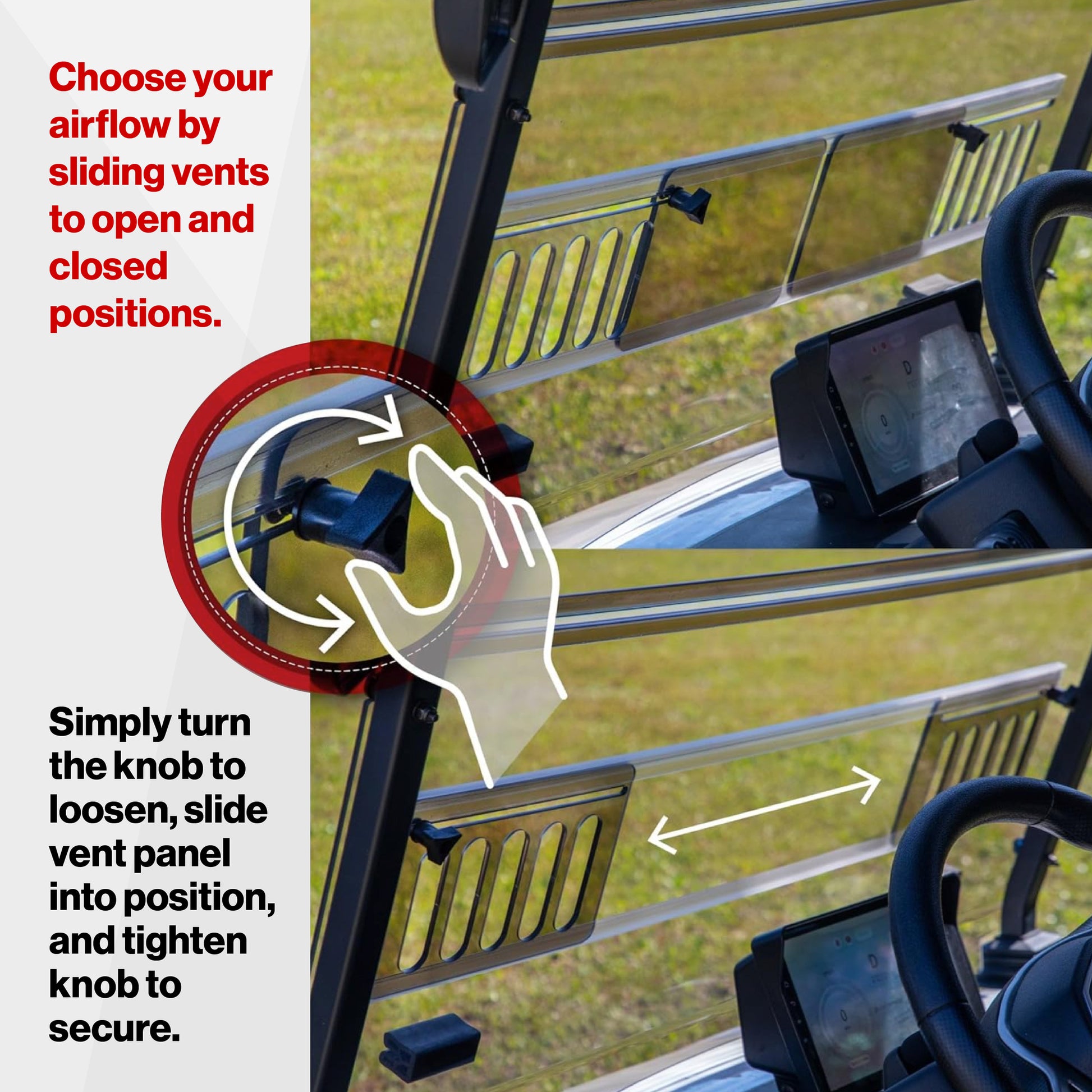 RedDot Clear Vented Folding Windshield for Epic E40FX with 4-Forward Facing Seats