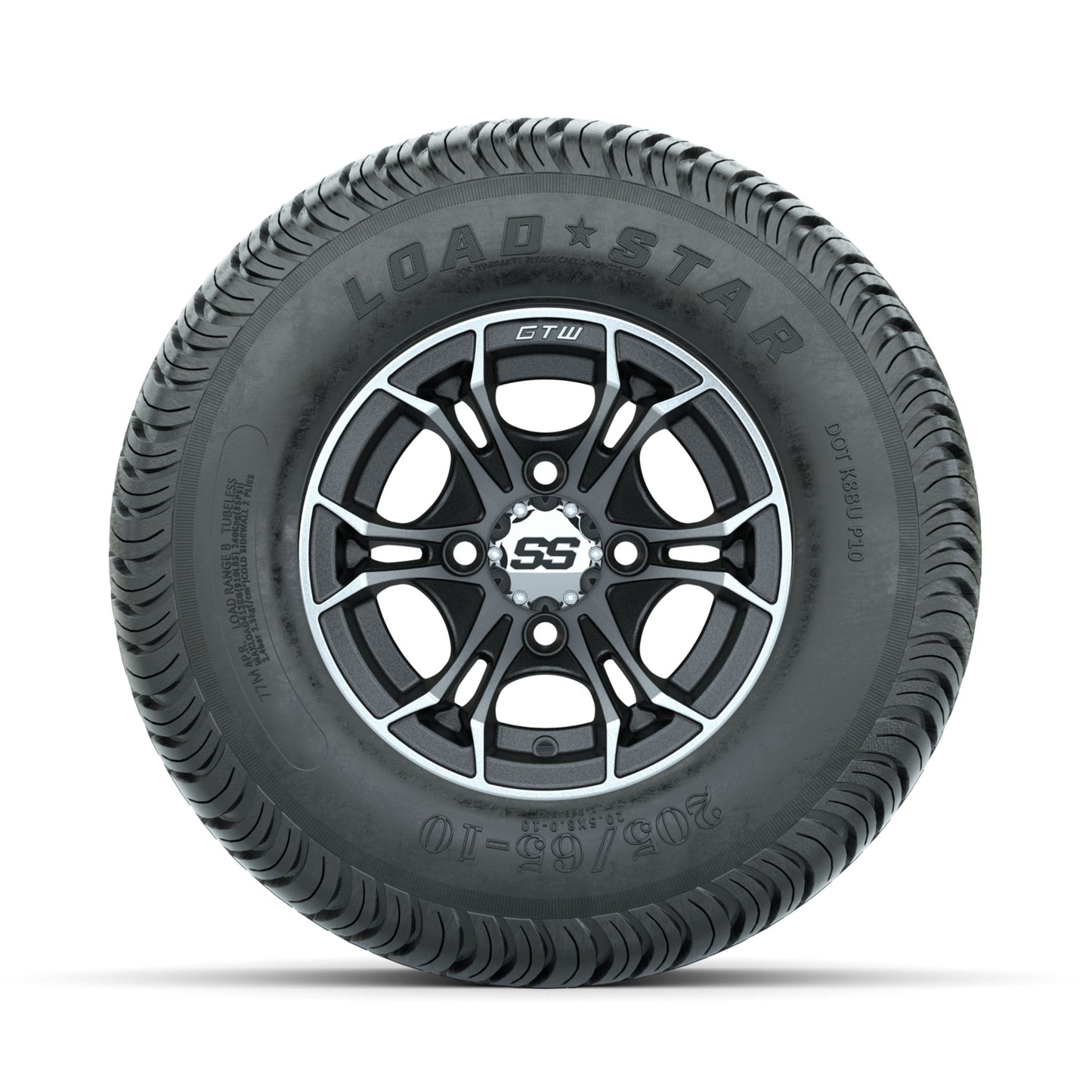 GTW Spyder Machined/Matte Grey 10 in Wheels with 205/65-10 Kenda Load Star Street Tires – Full Set