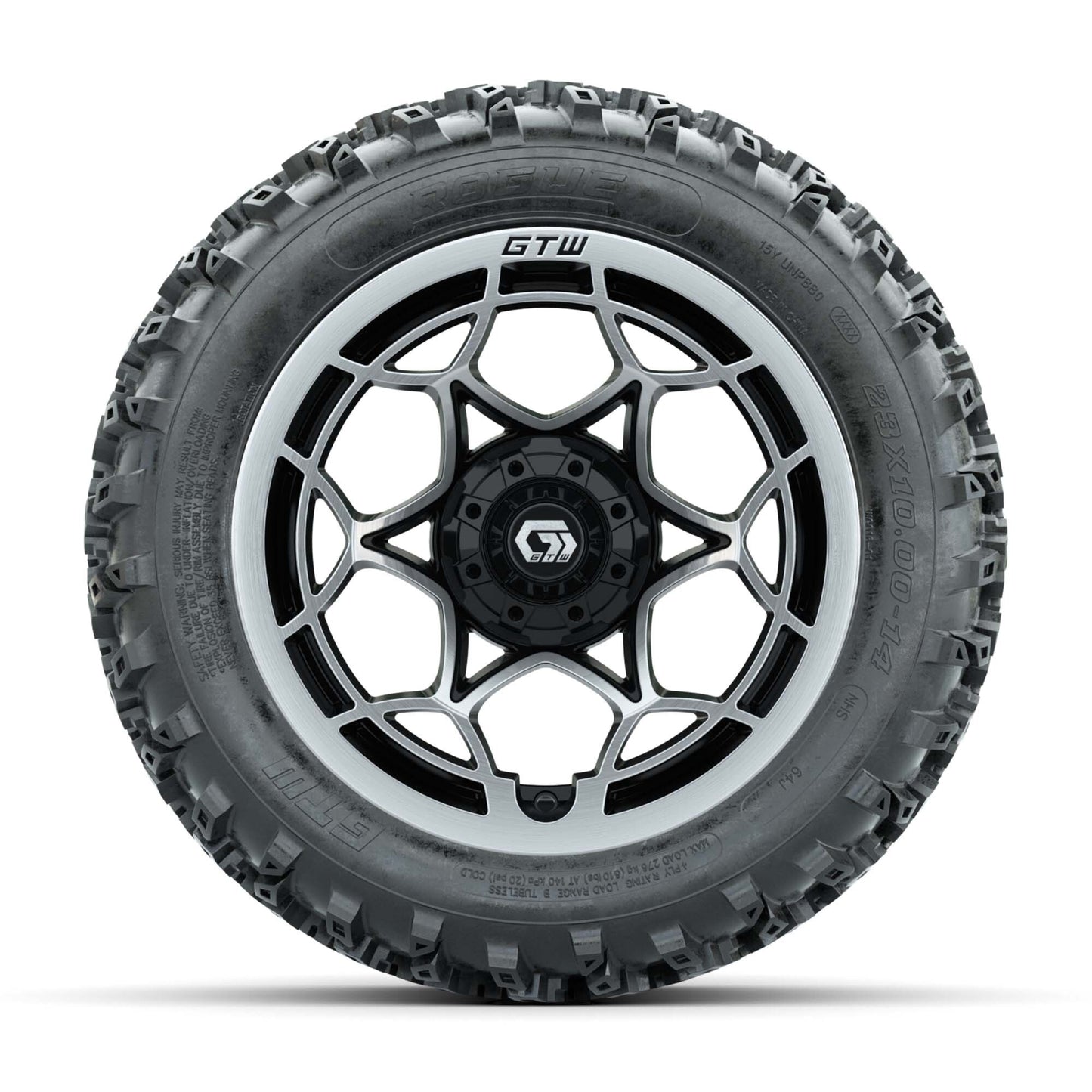 GTW® Nexus Black/Silver 14 in Wheels with 23X10.00-14 Rogue All-Terrain Tires – Full Set