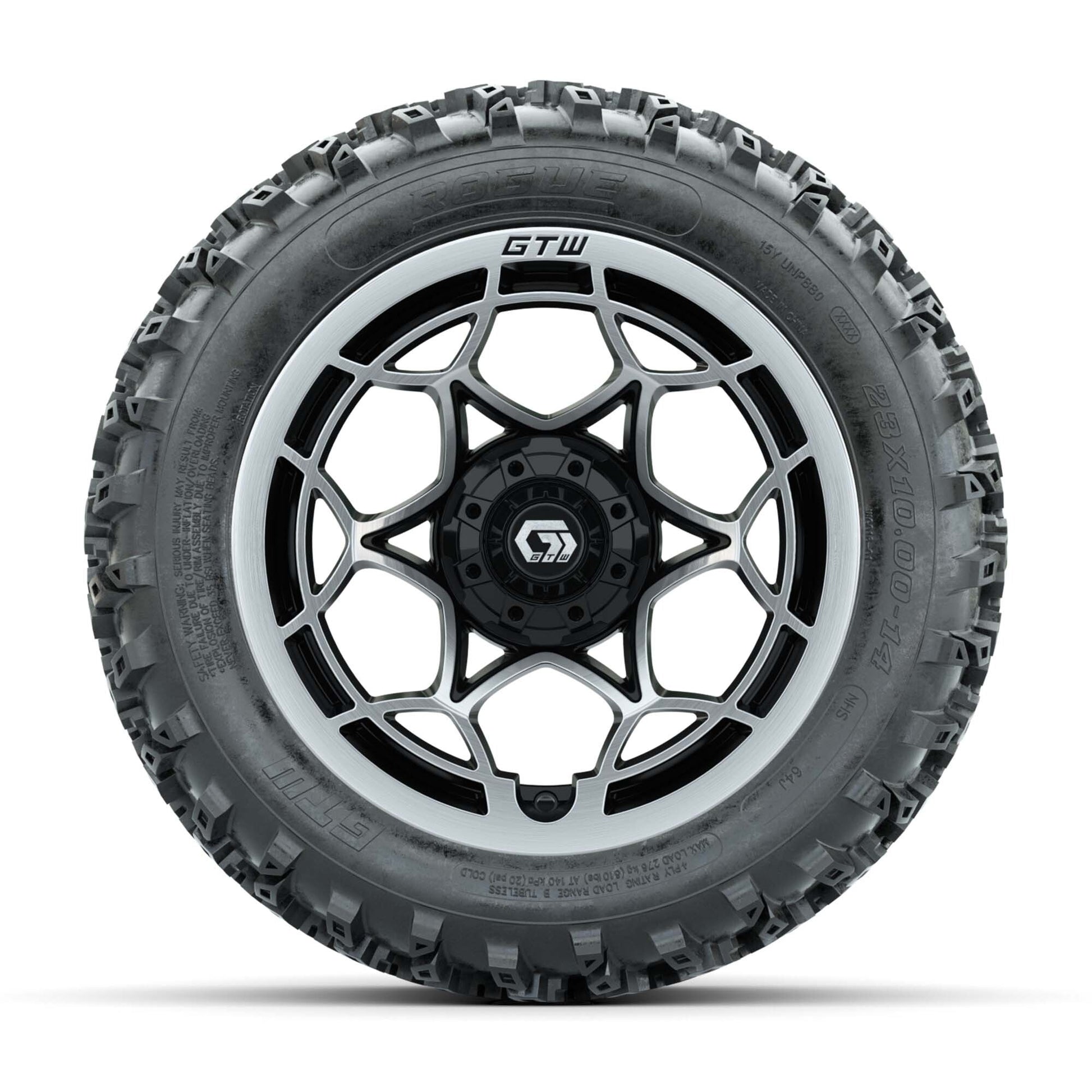 GTW® Nexus Black/Silver 14 in Wheels with 23X10.00-14 Rogue All-Terrain Tires – Full Set