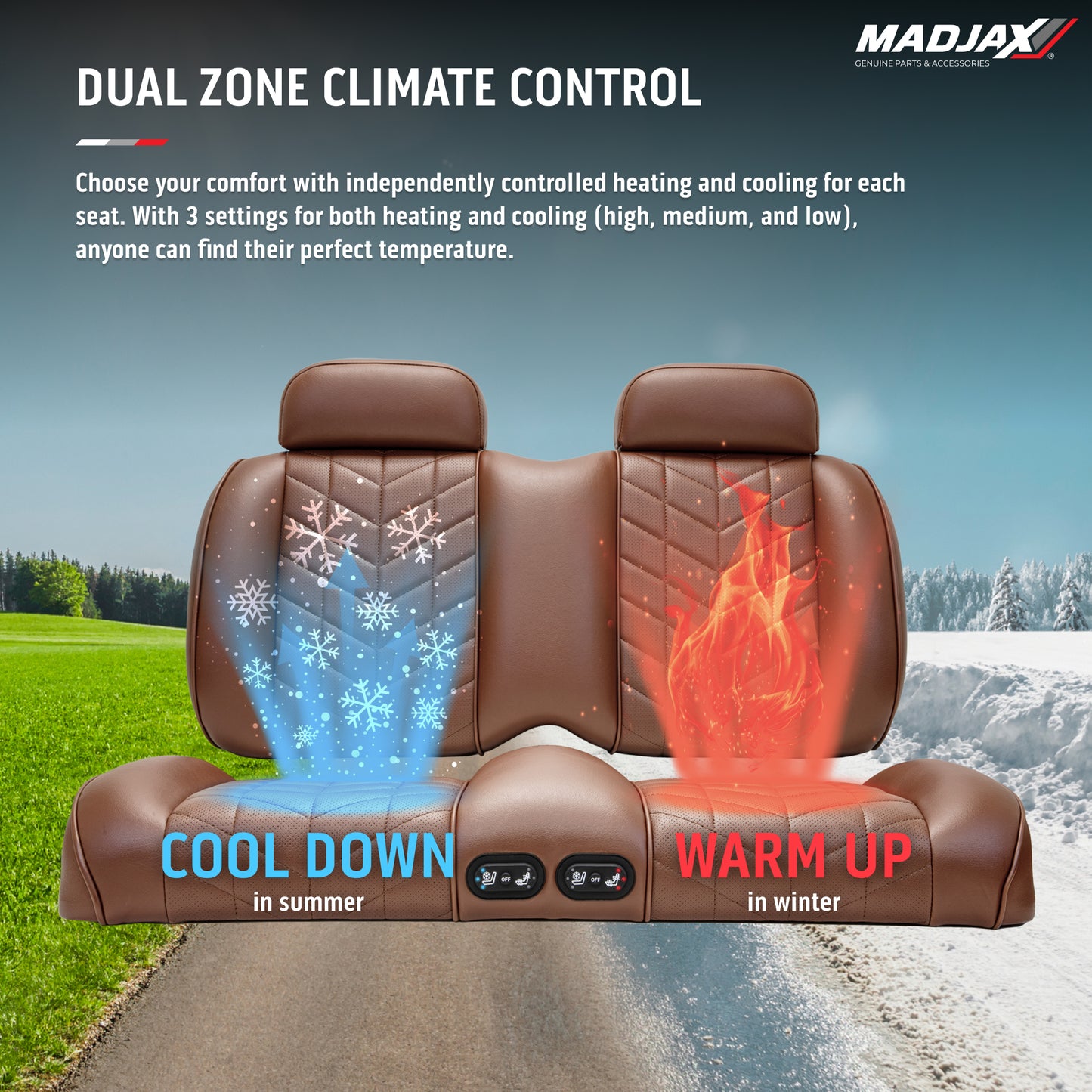 MadJax Aviator Graphite Front Seat Cushions with Thermaflex for ICON & Yamaha Drive/Drive2 Golf Carts