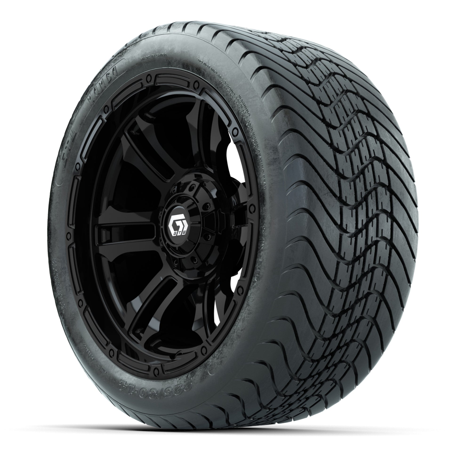 GTW Shogun Gloss Black 14 in Wheels with 225/30-14 Mamba Street Tires – Full Set