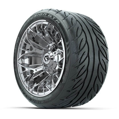 GTW® Stellar Chrome 12 in Wheels with 215/40-R12 Fusion GTR Steel Belt Radial Street Tires – Full Set