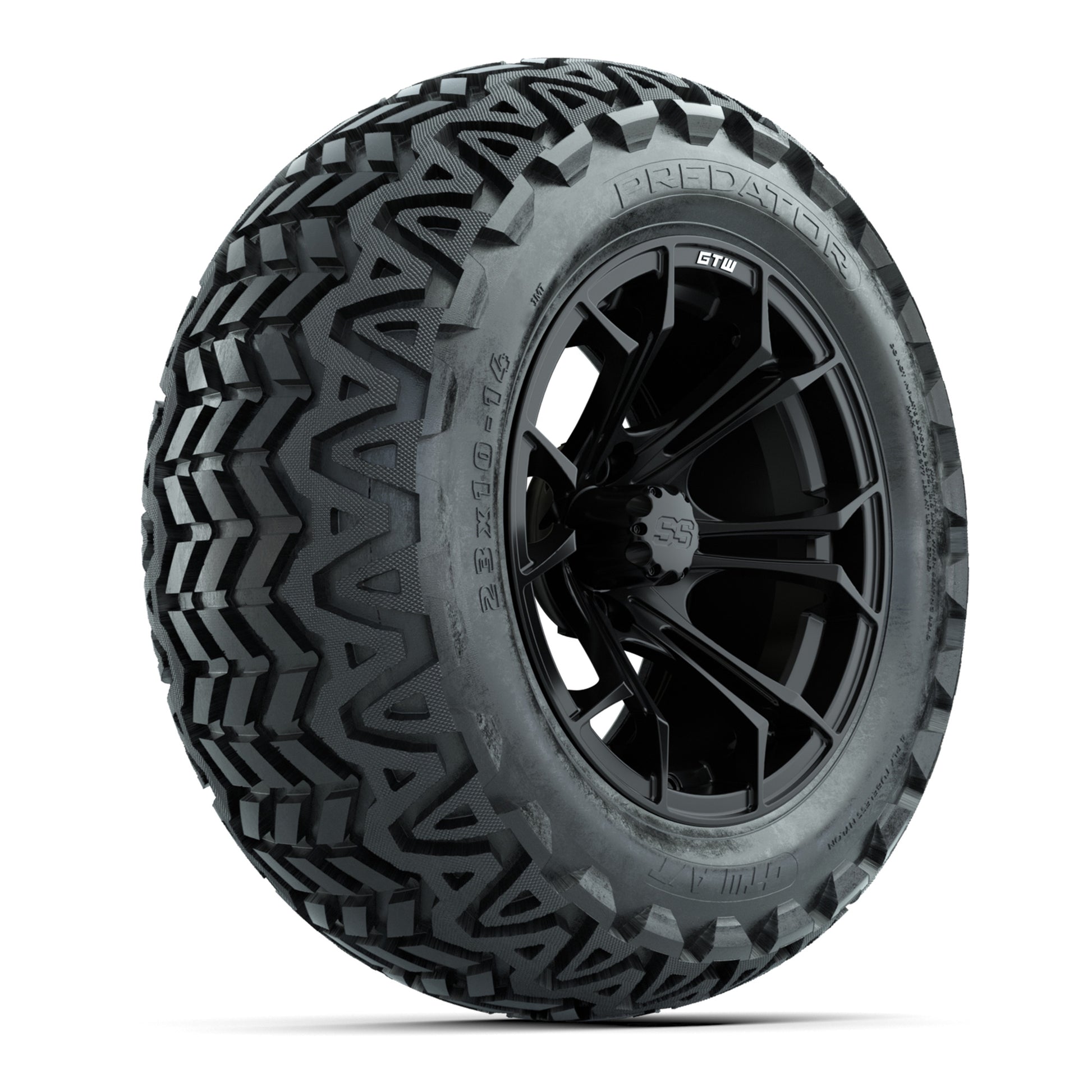 GTW Spyder Matte Black 14 in Wheels with 23x10-14 GTW Predator All-Terrain Tires – Full Set
