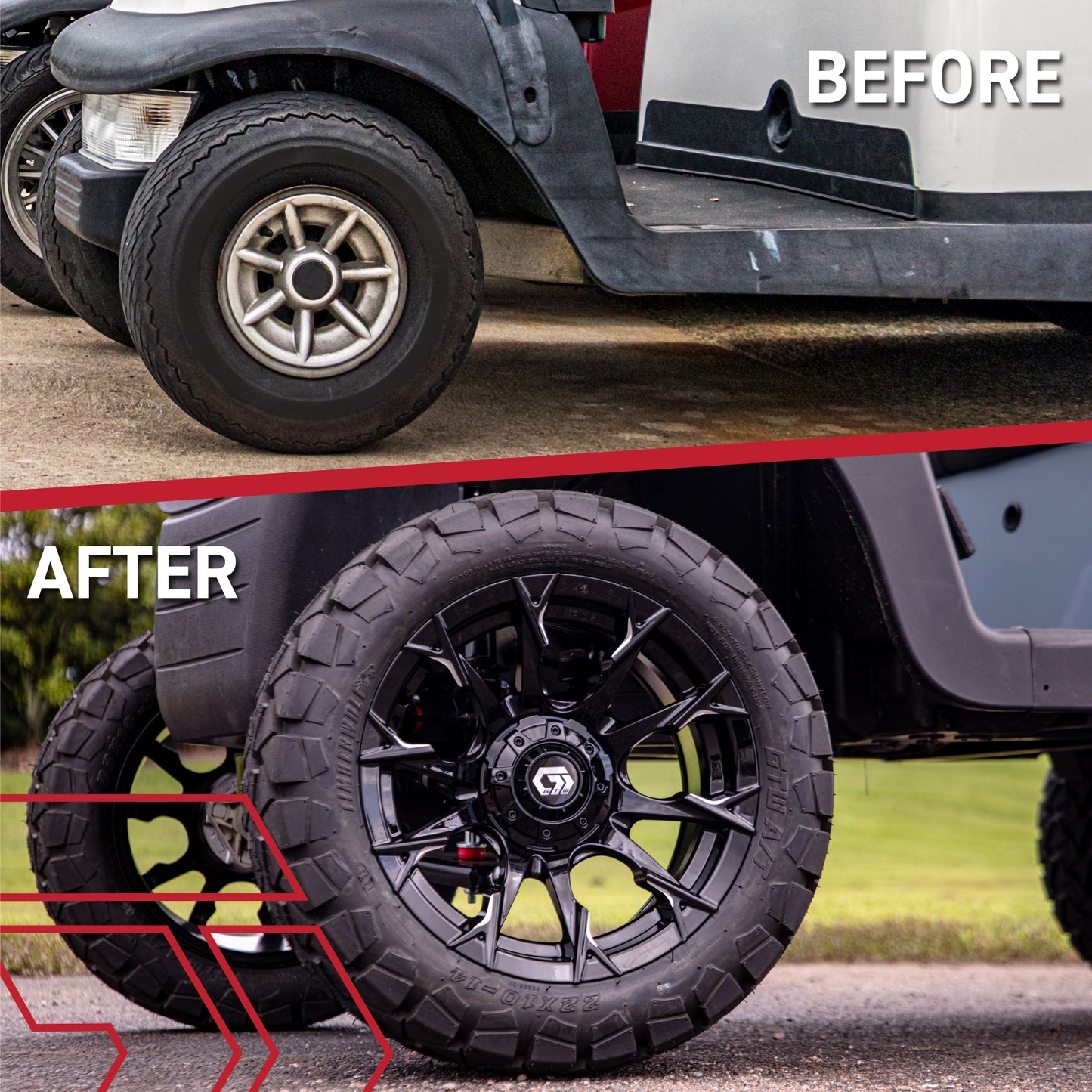 GTW Diablo Gloss Black/Machined 15 in Wheels with 23x10.00-R15 Maverick All-Terrain Tires – Full Set