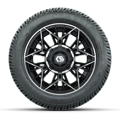 GTW® Stellar Black/Machined 12 in Wheels with 215/40-12 Excel Classic Street Tires – Full Set
