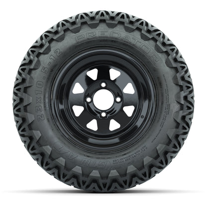 Set of (4) 12 in Black Steel Wheels with 23x10.5-12 GTW Predator All-Terrain Tires