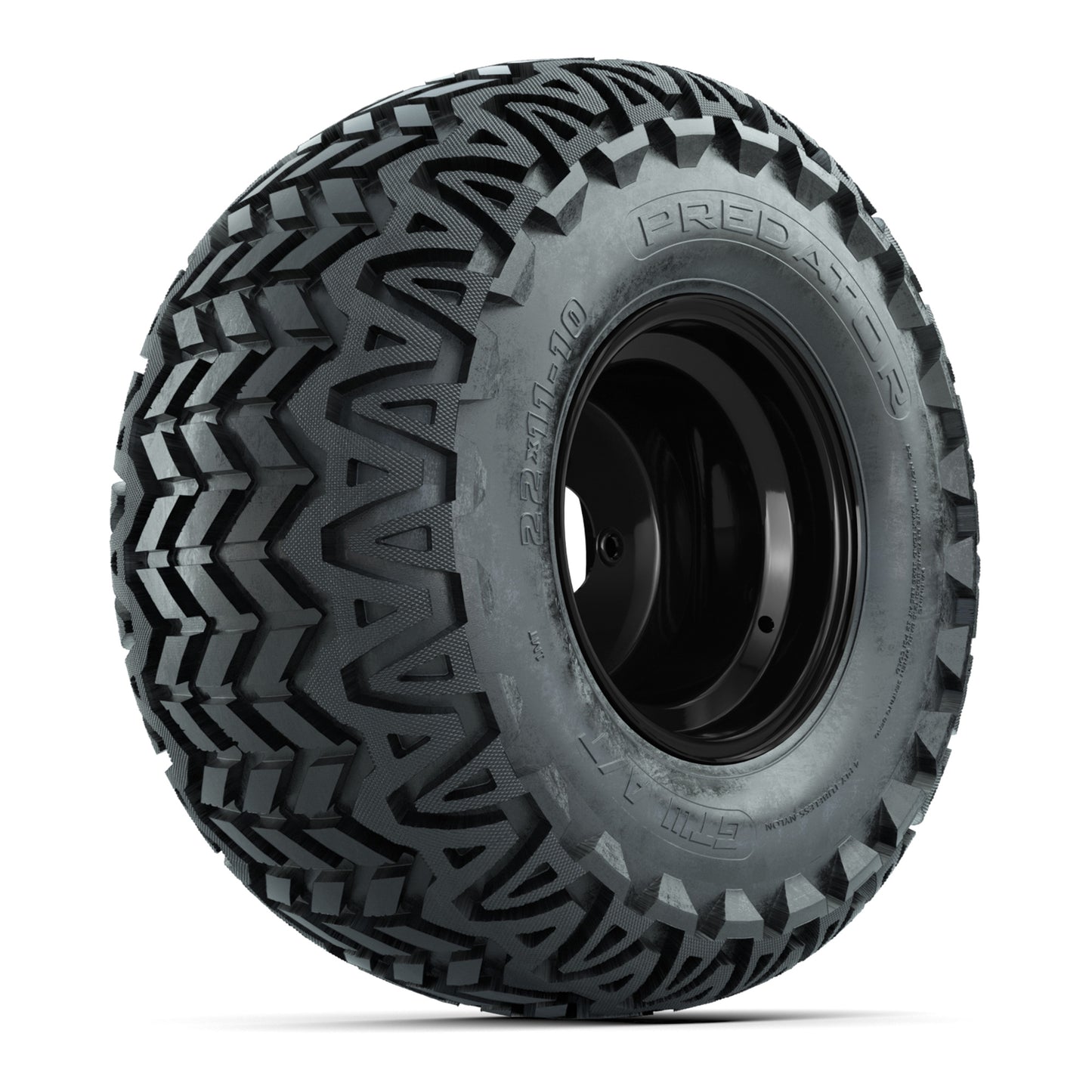Set of (4) 10 in Matte Black Steel Offset Wheels with 22x11-10 Predator All Terrain Street Tires