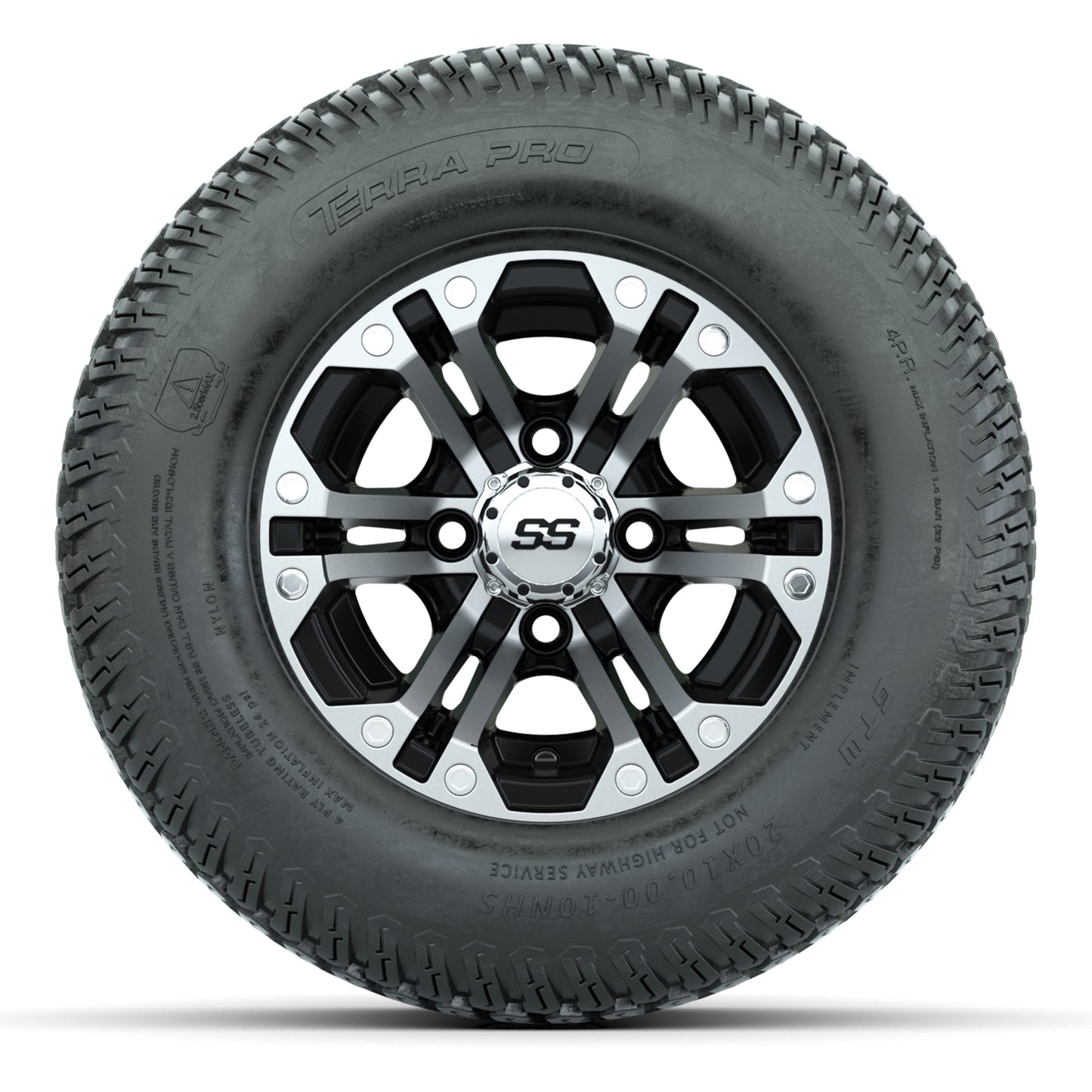GTW Specter Black/Machined 10 in Wheels with 20x10-10 S-Pattern Terra Pro Street Tires – Full Set