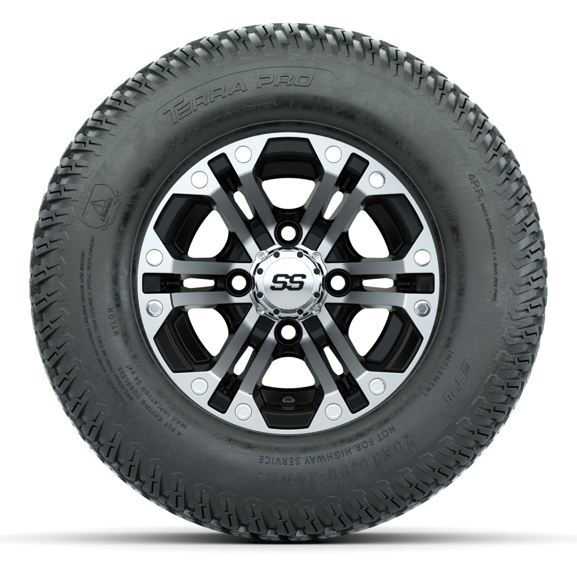 GTW Specter Black/Machined 10 in Wheels with 20x10-10 S-Pattern Terra Pro Street Tires – Full Set