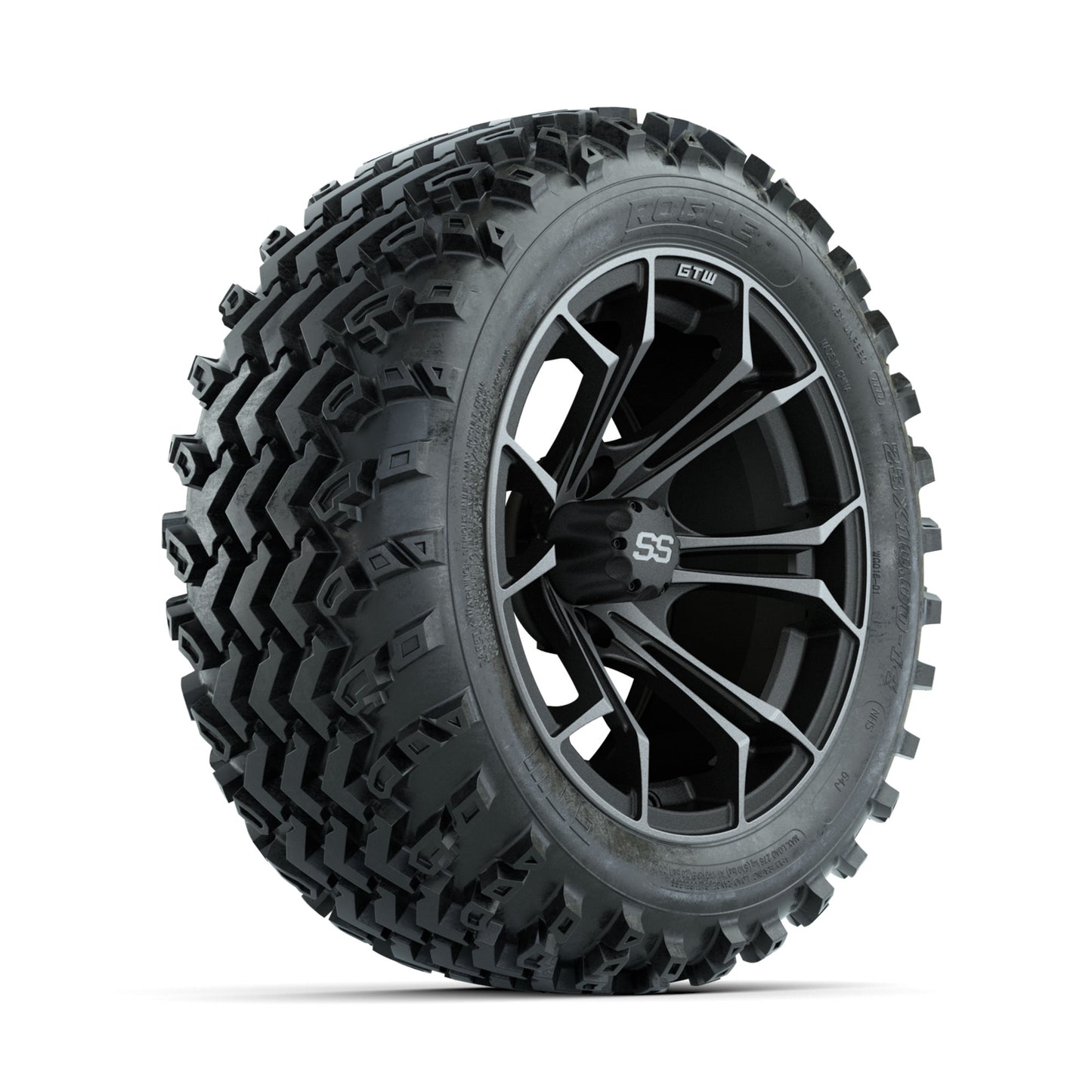 GTW Spyder Machined/Grey 14 in Wheels with 23x10.00-14 Rogue All Terrain Tires - Full Set