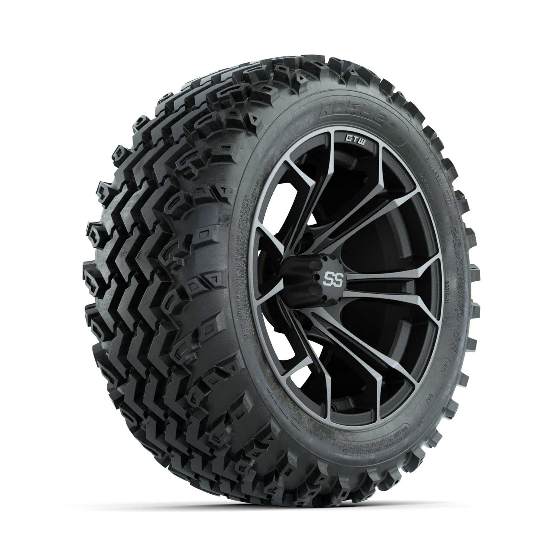 GTW Spyder Machined/Grey 14 in Wheels with 23x10.00-14 Rogue All Terrain Tires - Full Set