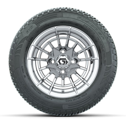 GTW® Boost Chrome 12 in Wheels with 215/50-R12 Fusion S/R Steel Belt Radial Tires – Full Set