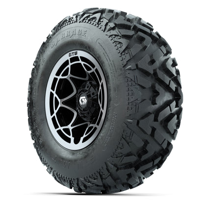 GTW® Nexus Black/Silver 12 in Wheels with 25X10-12 Barrage Mud Tires – Full Set