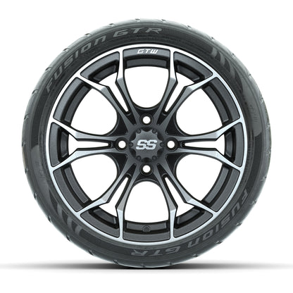 GTW® Spyder Matte Gray/Machined 14 in Wheels with 205/40-R14 Fusion GTR Steel Belt Radial Street Tires – Full Set